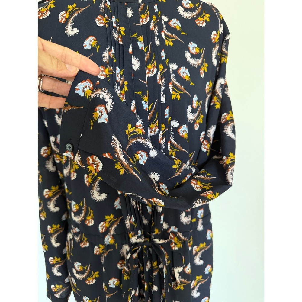 Banana Republic Navy Blue Feather Print Pintuck Shirt Dress Long Sleeve - Picture 8 of 15